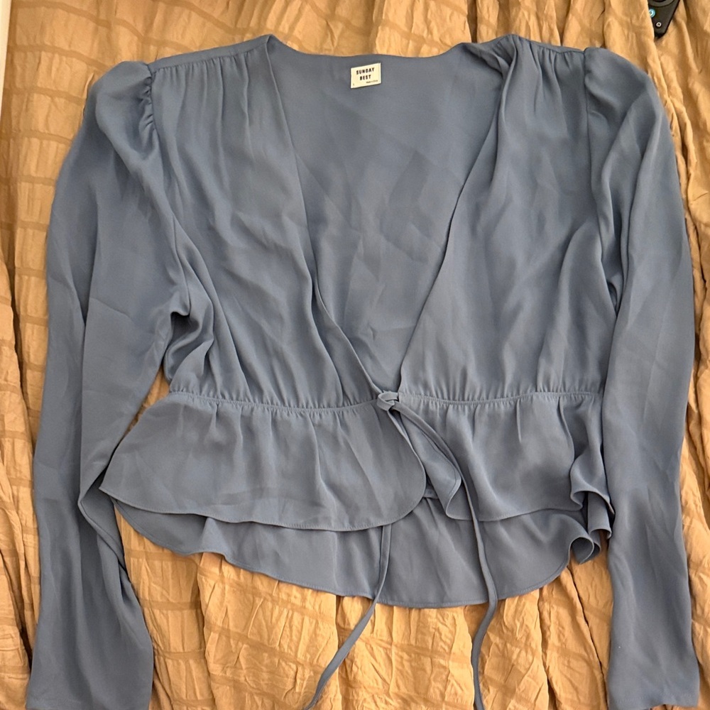 Sunday Best Soft Blue Wrap Blouse